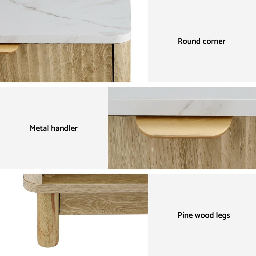 Artiss 2X Bedside Table Nightstand 1 Drawer Shelves Pine
