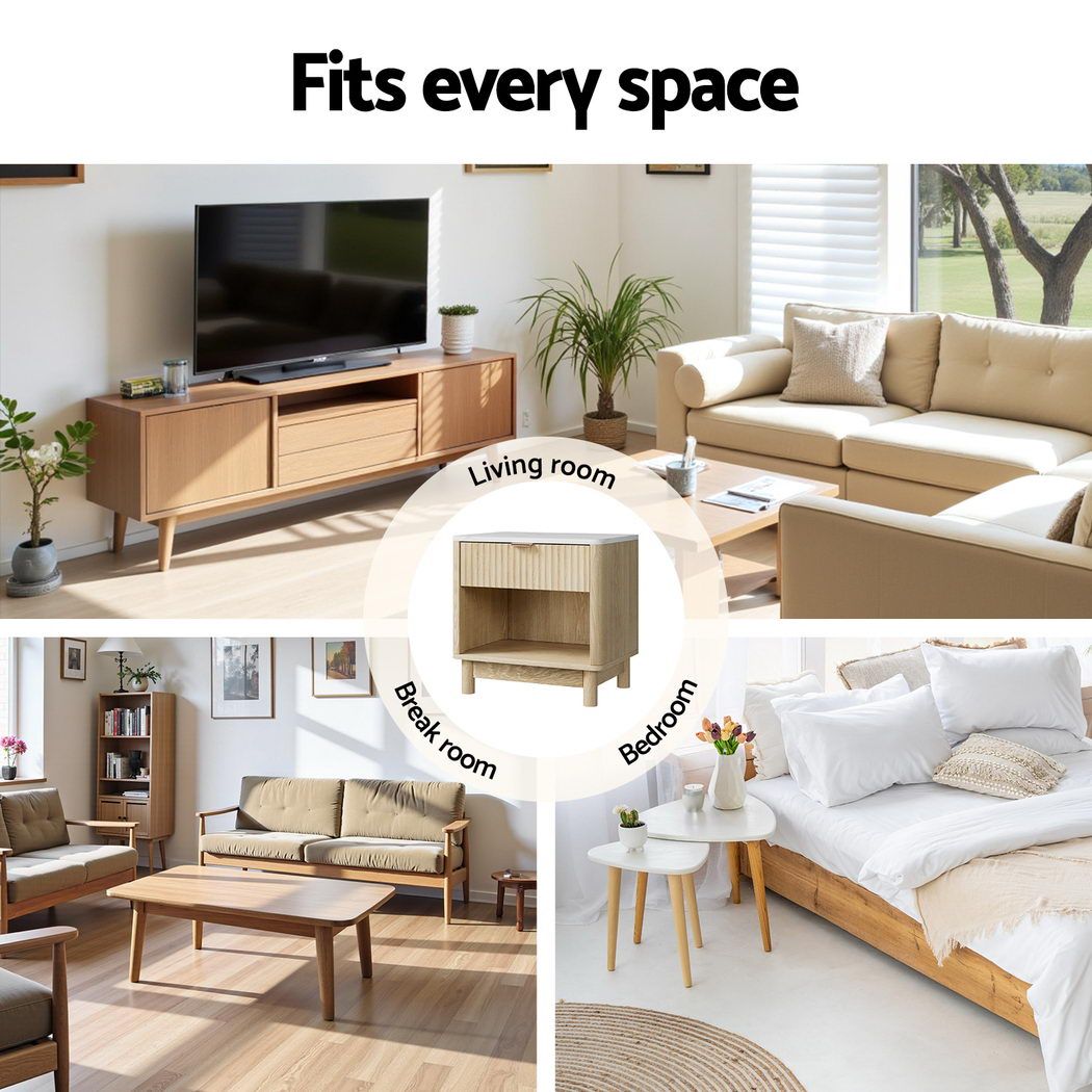 Artiss 2X Bedside Table Nightstand 1 Drawer Shelves Pine