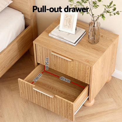 Artiss Rattan Bedside Table 2 Drawers Pine-Furniture &gt; Bedroom &gt; Bedside Tables-PEROZ Accessories