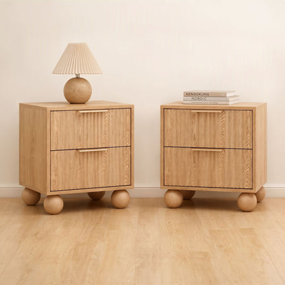 Artiss 2x Bedside Table Round Legs 2 Drawers Pine