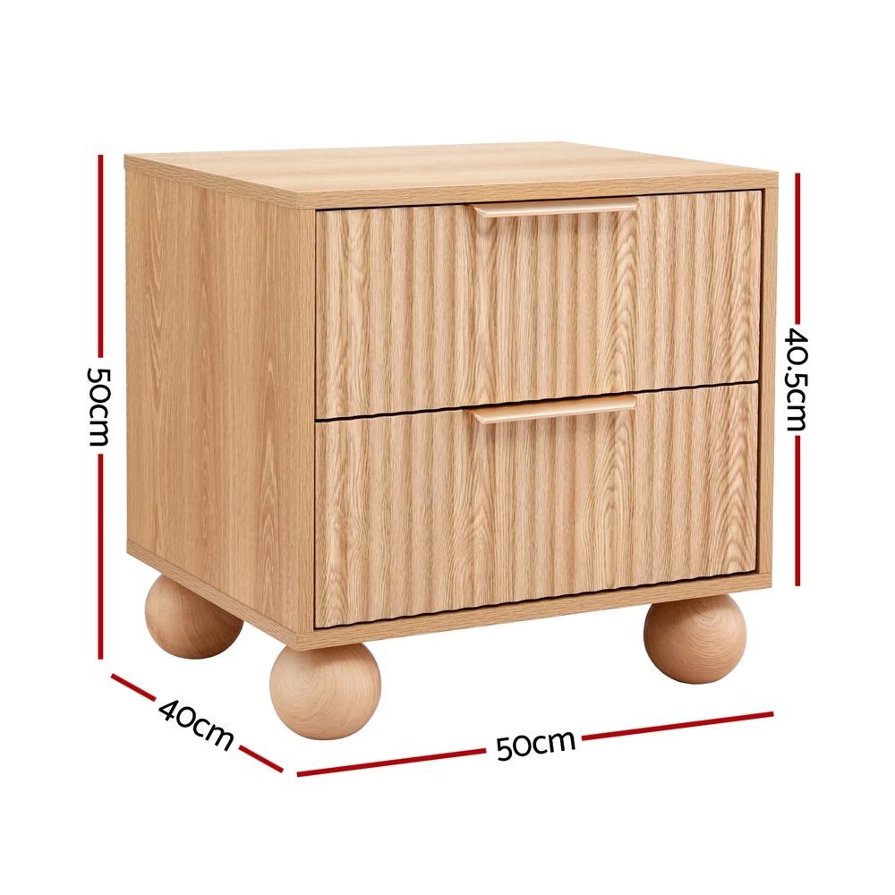 Artiss 2x Bedside Table Round Legs 2 Drawers Pine