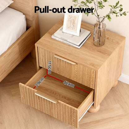 Artiss 2x Bedside Table Round Legs 2 Drawers Pine