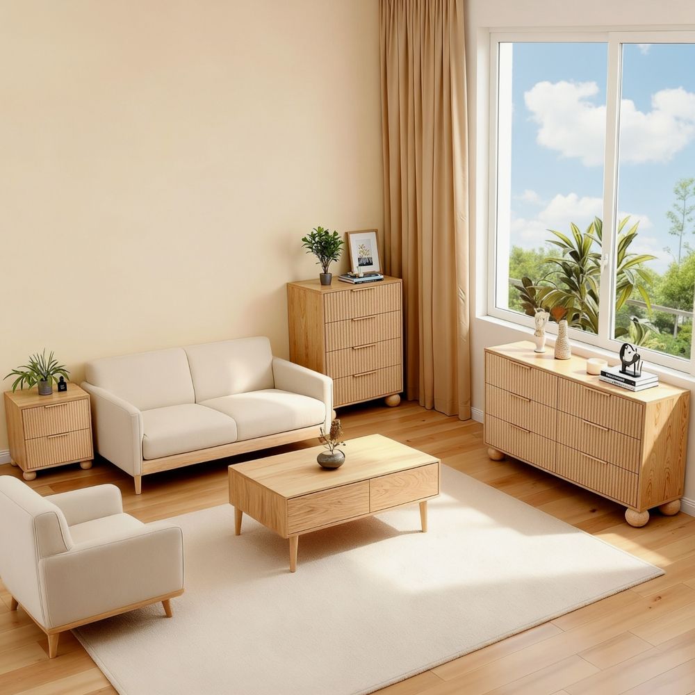 Artiss 2x Bedside Table Round Legs 2 Drawers Pine