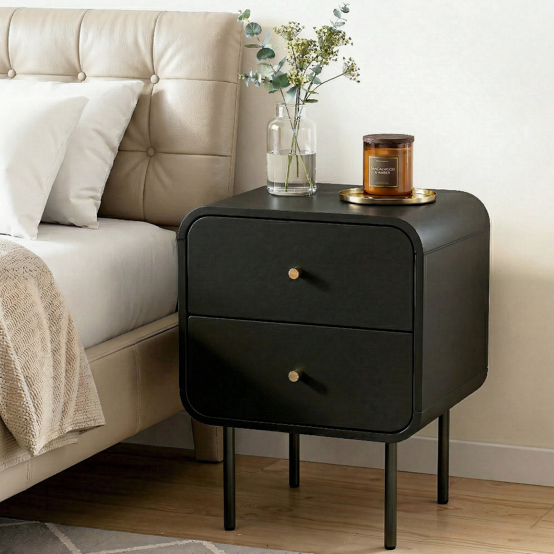 Artiss Bedside Table 2 Drawers Side End Table Nightstand Black-Furniture > Bedroom > Bedside Tables-PEROZ Accessories