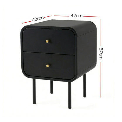 Artiss Bedside Table 2 Drawers Side End Table Nightstand Black-Furniture > Bedroom > Bedside Tables-PEROZ Accessories