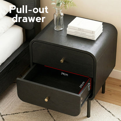 Artiss Bedside Table 2 Drawers Side End Table Nightstand Black-Furniture > Bedroom > Bedside Tables-PEROZ Accessories