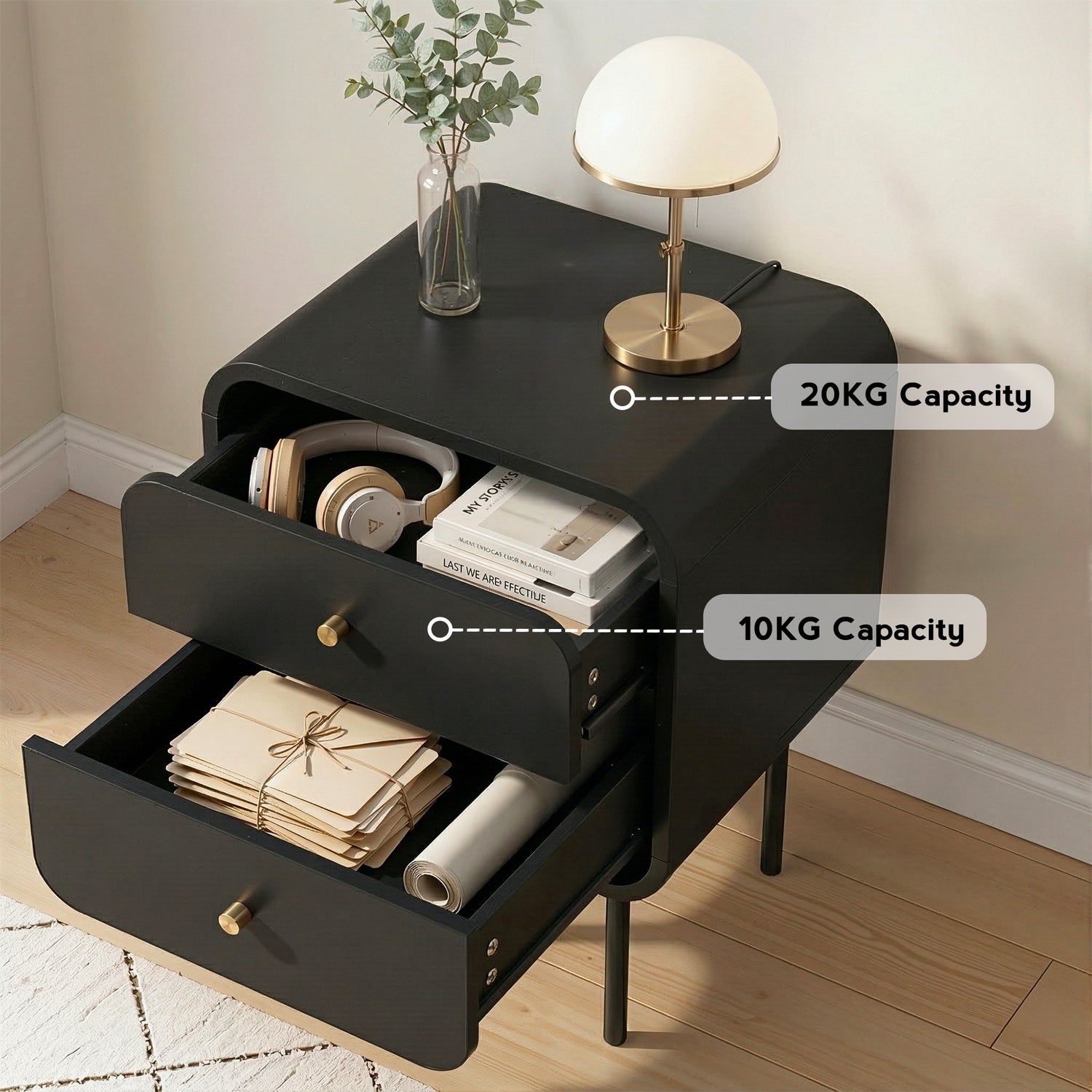 Artiss Bedside Table 2 Drawers Side End Table Nightstand Black-Furniture > Bedroom > Bedside Tables-PEROZ Accessories
