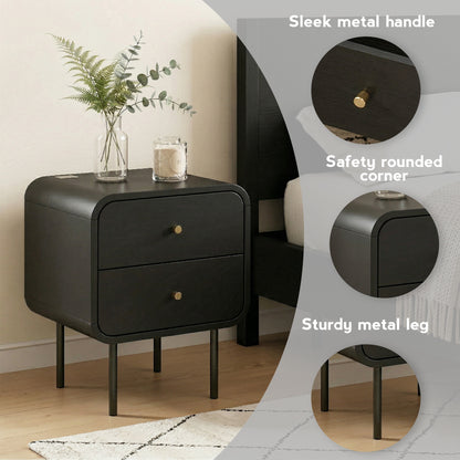 Artiss Bedside Table 2 Drawers Side End Table Nightstand Black-Furniture > Bedroom > Bedside Tables-PEROZ Accessories