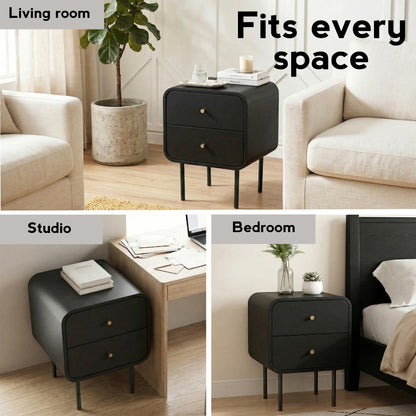 Artiss Bedside Table 2 Drawers Side End Table Nightstand Black-Furniture > Bedroom > Bedside Tables-PEROZ Accessories