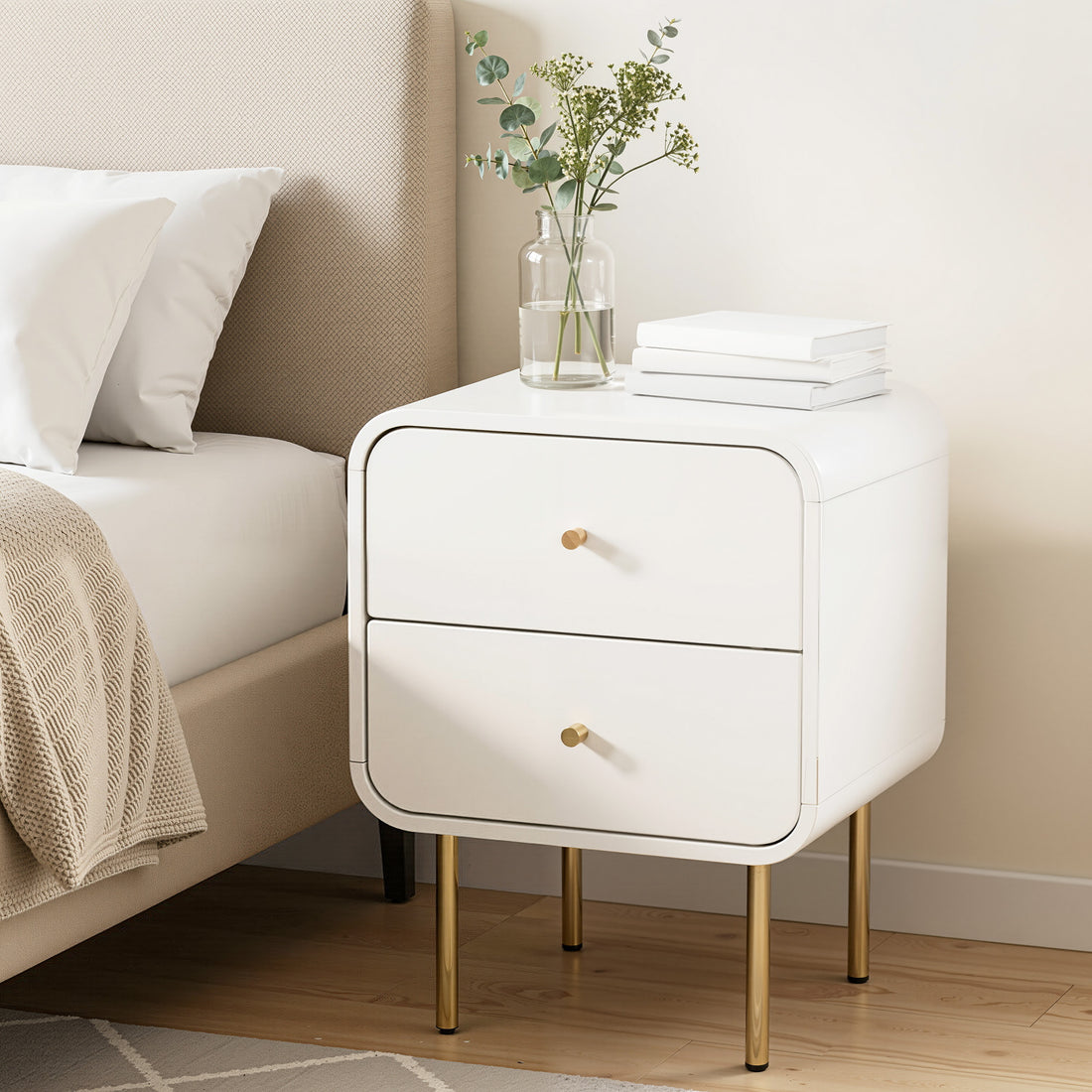 Artiss Bedside Table 2 Drawers Side End Table Nightstand White-Furniture > Bedroom > Bedside Tables-PEROZ Accessories