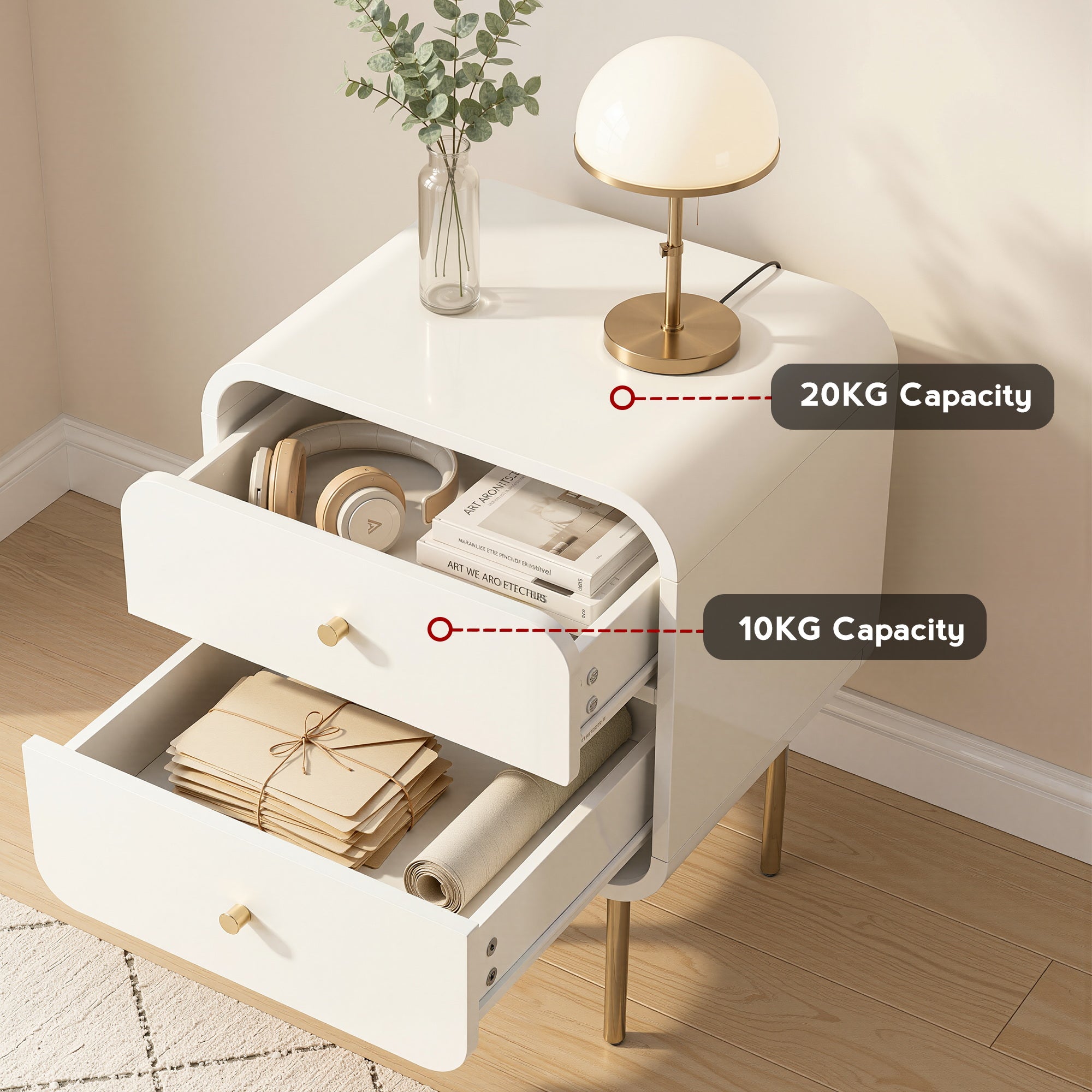 Artiss Bedside Table 2 Drawers Side End Table Nightstand White-Furniture > Bedroom > Bedside Tables-PEROZ Accessories
