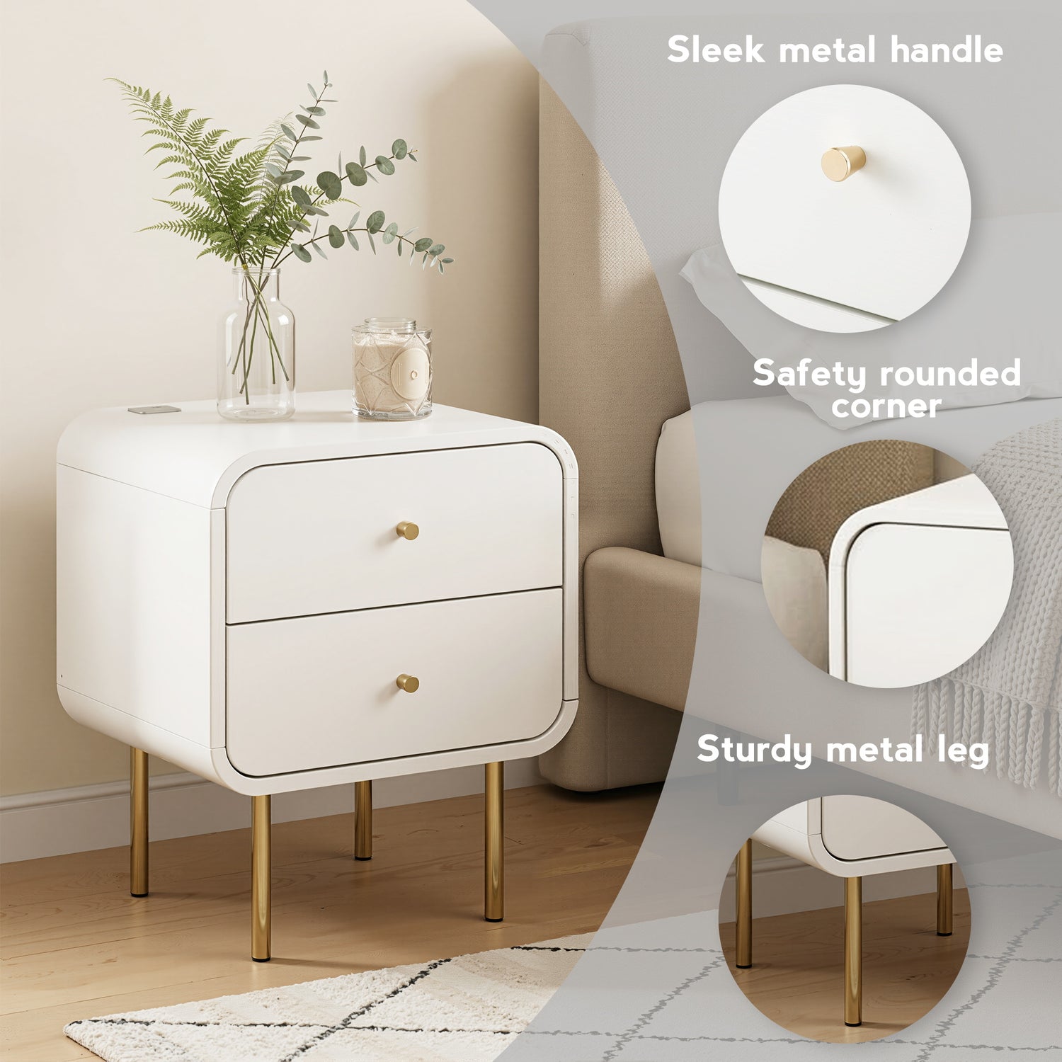 Artiss Bedside Table 2 Drawers Side End Table Nightstand White-Furniture > Bedroom > Bedside Tables-PEROZ Accessories