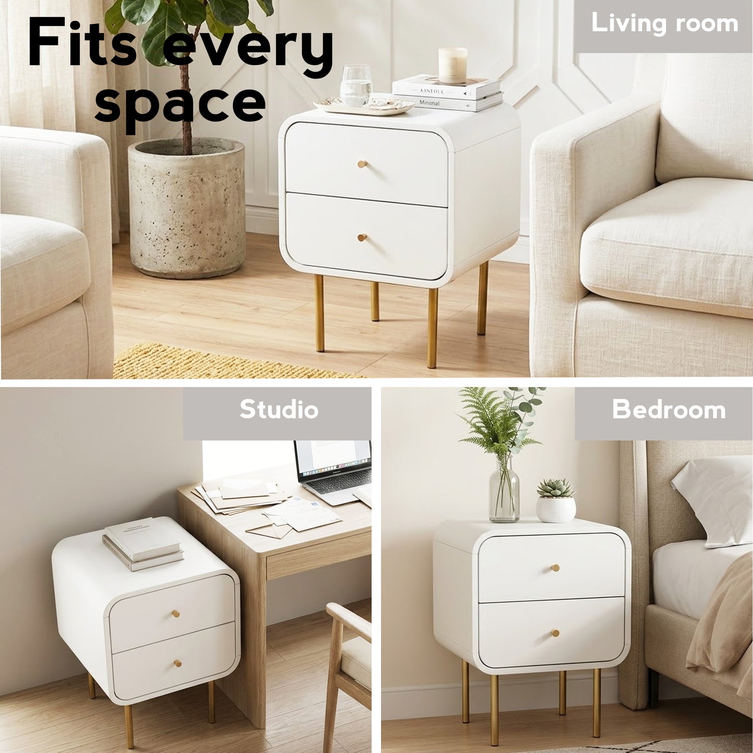 Artiss Bedside Table 2 Drawers Side End Table Nightstand White-Furniture > Bedroom > Bedside Tables-PEROZ Accessories