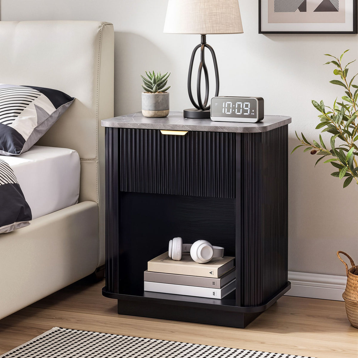 Artiss Bedside Table with 1 Drawer Side Table Black Nightstand-Furniture > Bedroom > Bedside Tables-PEROZ Accessories