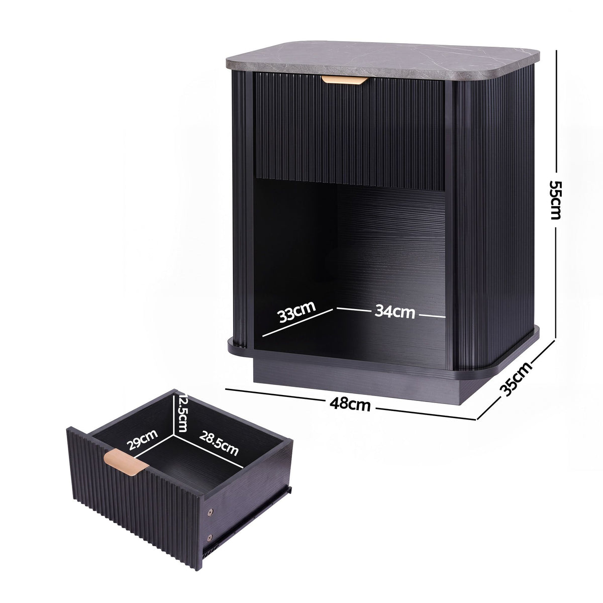 Artiss Bedside Table with 1 Drawer Side Table Black Nightstand-Furniture > Bedroom > Bedside Tables-PEROZ Accessories