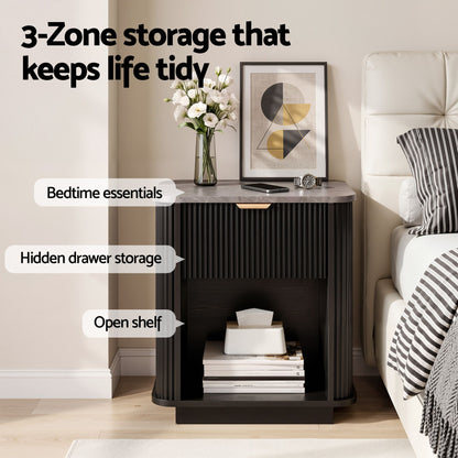 Artiss Bedside Table with 1 Drawer Side Table Black Nightstand-Furniture > Bedroom > Bedside Tables-PEROZ Accessories