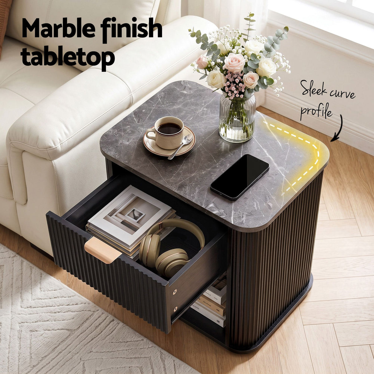 Artiss Bedside Table with 1 Drawer Side Table Black Nightstand-Furniture > Bedroom > Bedside Tables-PEROZ Accessories
