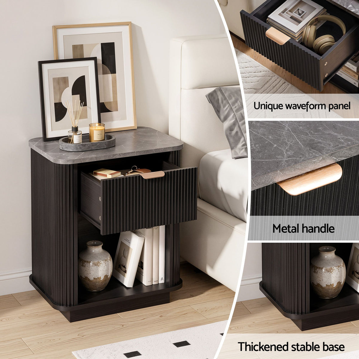 Artiss Bedside Table with 1 Drawer Side Table Black Nightstand-Furniture > Bedroom > Bedside Tables-PEROZ Accessories
