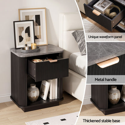 Artiss Bedside Table with 1 Drawer Side Table Black Nightstand-Furniture > Bedroom > Bedside Tables-PEROZ Accessories