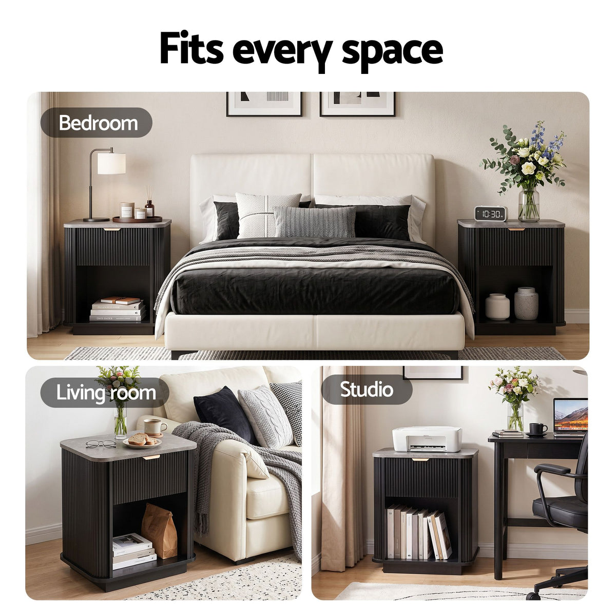 Artiss Bedside Table with 1 Drawer Side Table Black Nightstand-Furniture > Bedroom > Bedside Tables-PEROZ Accessories