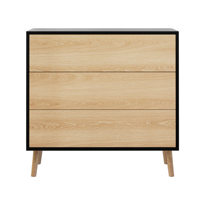 Artiss 3 Chest of Drawers Dresser Table Black&amp;Pine-Furniture &gt; Bedroom &gt; Dressers-PEROZ Accessories