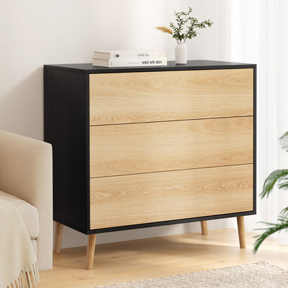 Artiss 3 Chest of Drawers Dresser Table Black&amp;Pine-Furniture &gt; Bedroom &gt; Dressers-PEROZ Accessories
