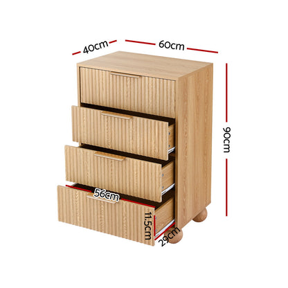 Artiss 4 Chest of Drawers Dresser Tallboy Pine-Furniture &gt; Bedroom &gt; Dressers-PEROZ Accessories