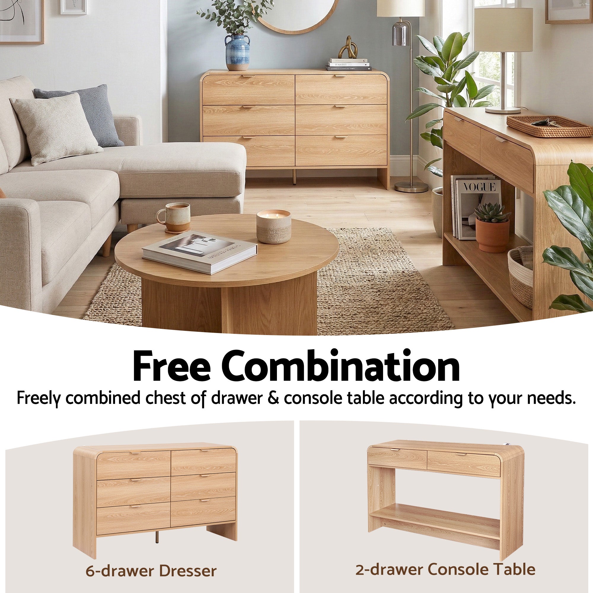 Artiss 6 Chest of Drawers Dresser Cabinet Pine-Furniture > Bedroom > Dressers-PEROZ Accessories