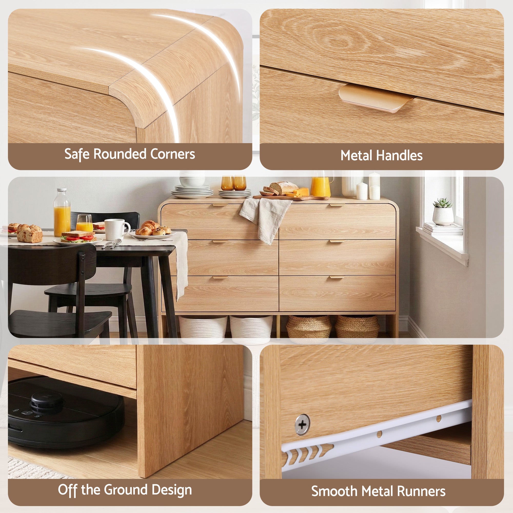 Artiss 6 Chest of Drawers Dresser Cabinet Pine-Furniture > Bedroom > Dressers-PEROZ Accessories