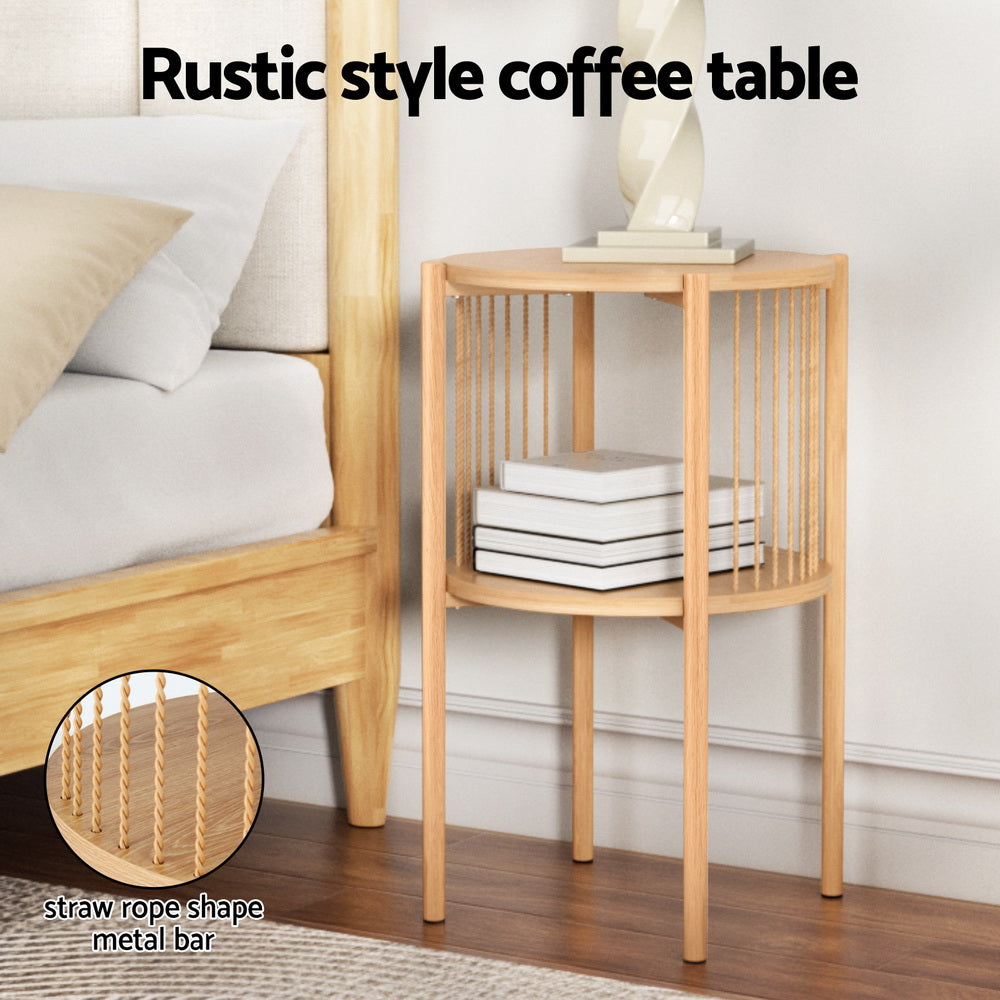 Artiss Coffee Table 2-Tier Round Wood-Furniture &gt; Living Room &gt; Coffee Tables-PEROZ Accessories