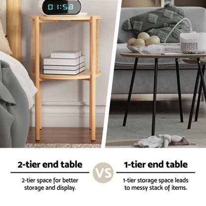 Artiss Coffee Table 2-Tier Round Wood-Furniture &gt; Living Room &gt; Coffee Tables-PEROZ Accessories