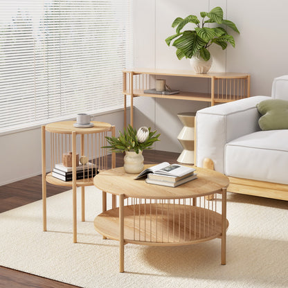 Artiss Coffee Table 2-Tier Round Wood-Furniture &gt; Living Room &gt; Coffee Tables-PEROZ Accessories