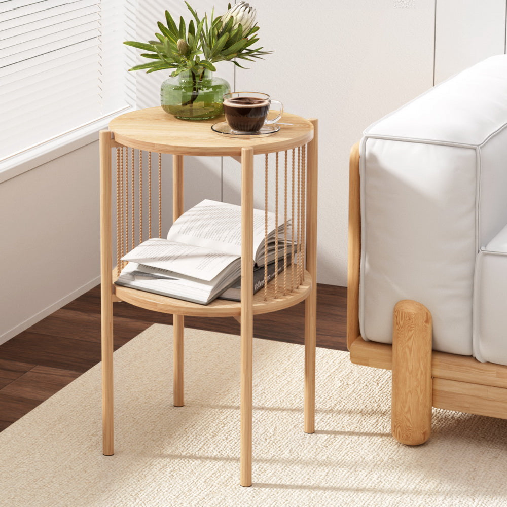 Artiss Coffee Table 2-Tier Round Wood-Furniture &gt; Living Room &gt; Coffee Tables-PEROZ Accessories