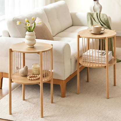 Artiss Set of 2 End Tables Coffee Table 2-Tier Round Wood-Furniture > Living Room > Coffee Tables-PEROZ Accessories