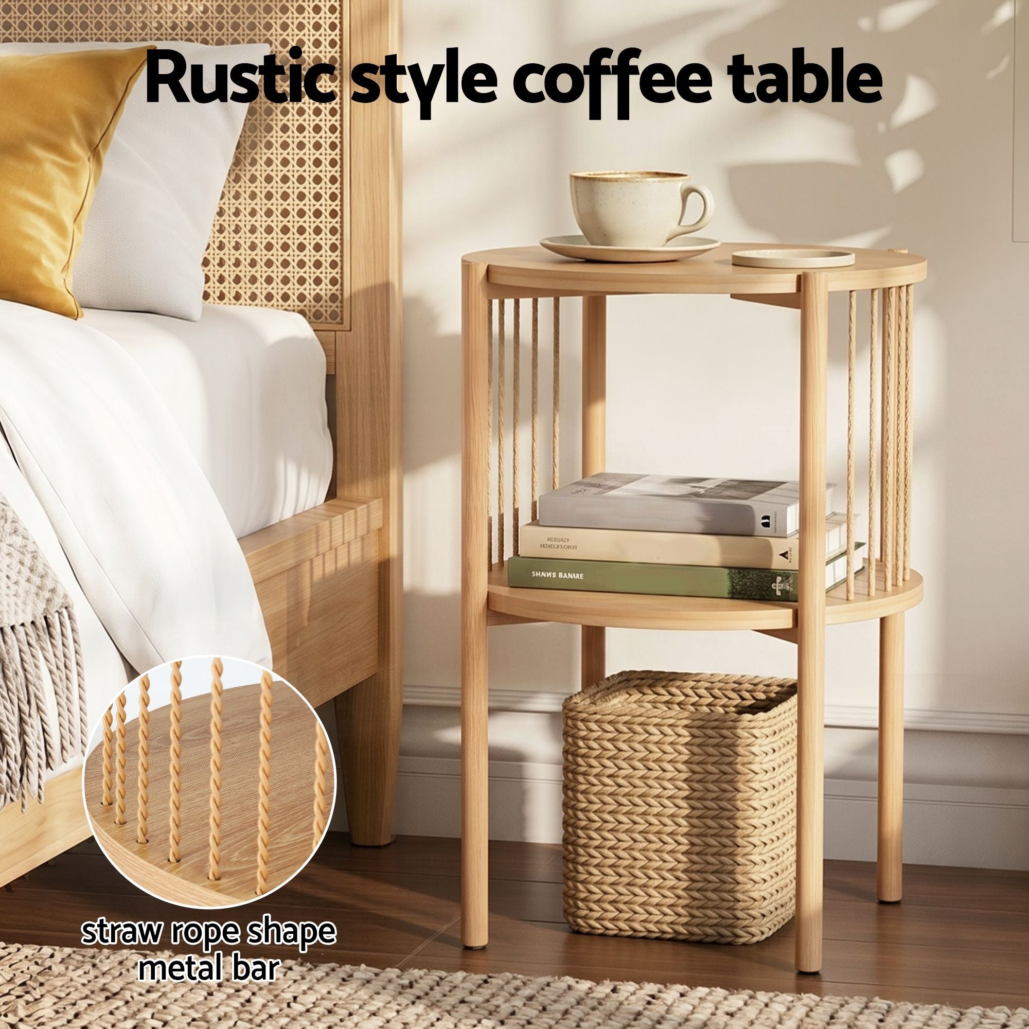 Artiss Set of 2 End Tables Coffee Table 2-Tier Round Wood-Furniture > Living Room > Coffee Tables-PEROZ Accessories