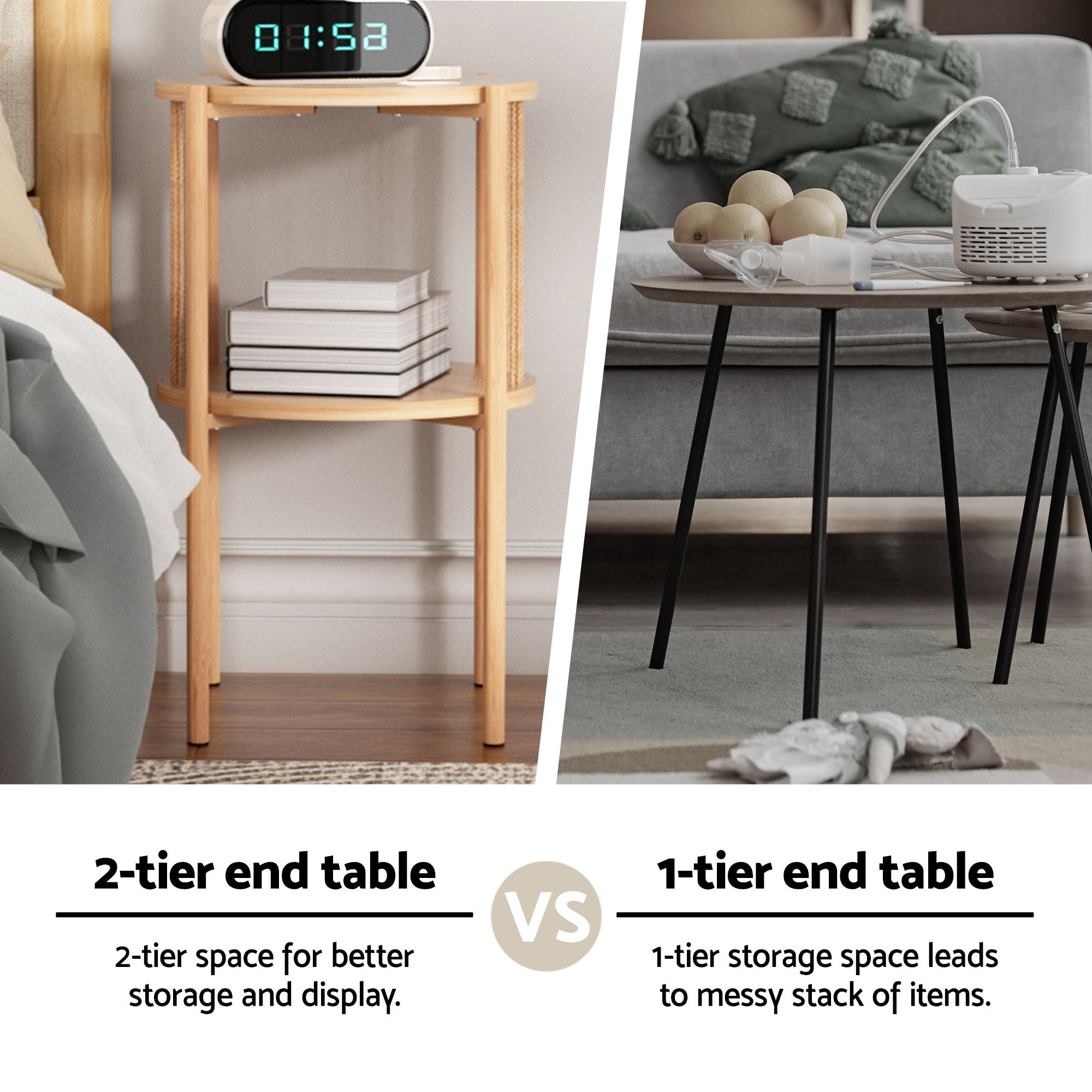 Artiss Set of 2 End Tables Coffee Table 2-Tier Round Wood-Furniture > Living Room > Coffee Tables-PEROZ Accessories
