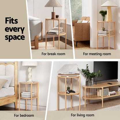 Artiss Set of 2 End Tables Coffee Table 2-Tier Round Wood-Furniture > Living Room > Coffee Tables-PEROZ Accessories