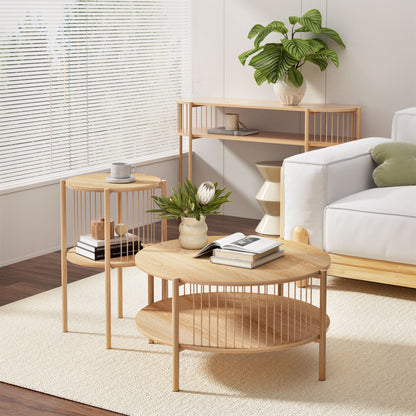 Artiss Set of 2 End Tables Coffee Table 2-Tier Round Wood-Furniture > Living Room > Coffee Tables-PEROZ Accessories