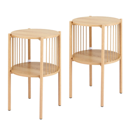 Artiss Set of 2 End Tables Coffee Table 2-Tier Round Wood-Furniture > Living Room > Coffee Tables-PEROZ Accessories
