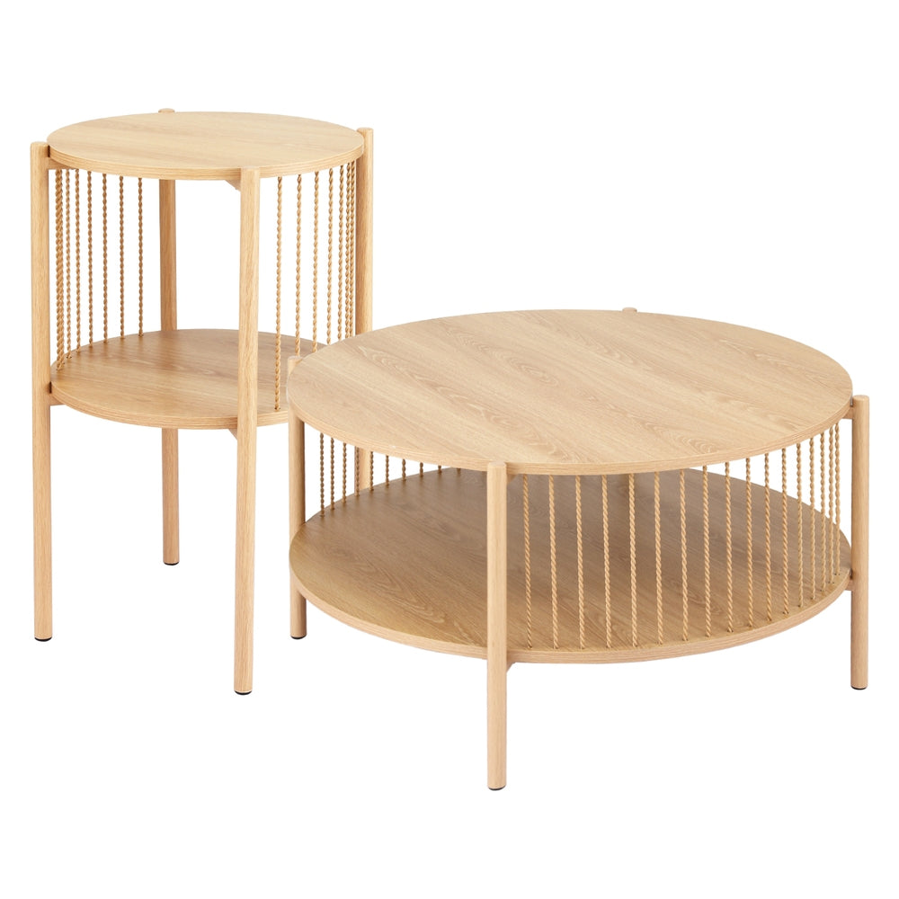 Artiss Coffee Table 2-Tier Round Wood-Furniture &gt; Living Room &gt; Coffee Tables-PEROZ Accessories