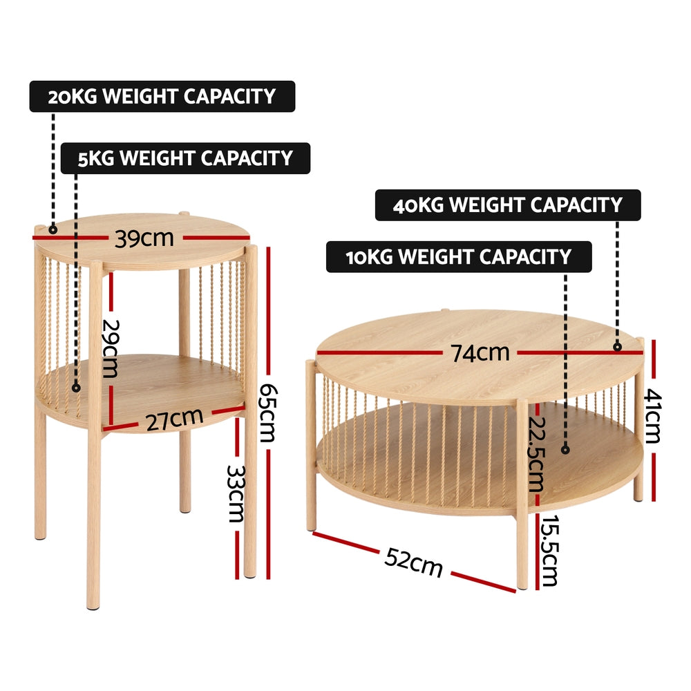 Artiss Coffee Table 2-Tier Round Wood-Furniture &gt; Living Room &gt; Coffee Tables-PEROZ Accessories
