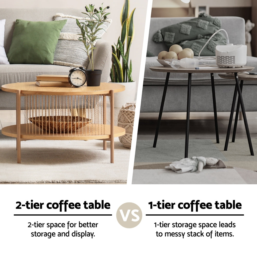 Artiss Coffee Table 2-Tier Round Wood-Furniture &gt; Living Room &gt; Coffee Tables-PEROZ Accessories