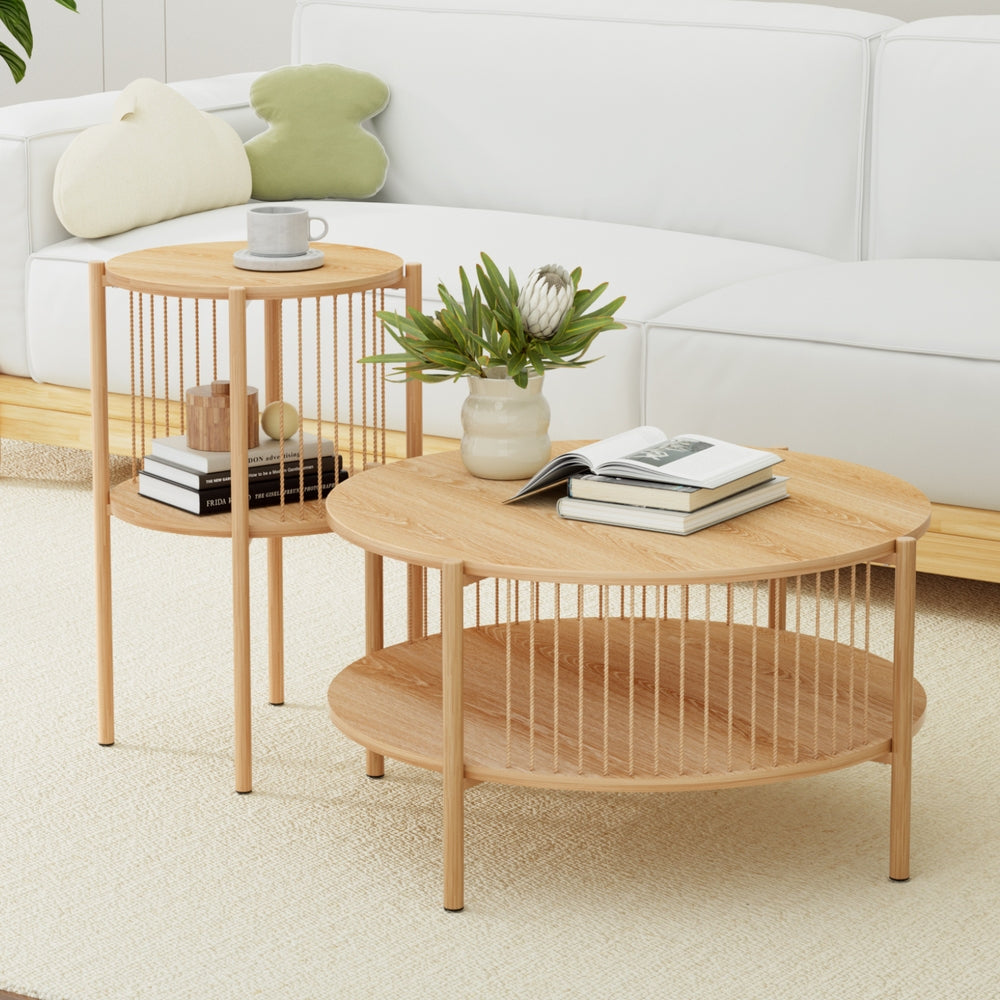 Artiss Coffee Table 2-Tier Round Wood-Furniture &gt; Living Room &gt; Coffee Tables-PEROZ Accessories