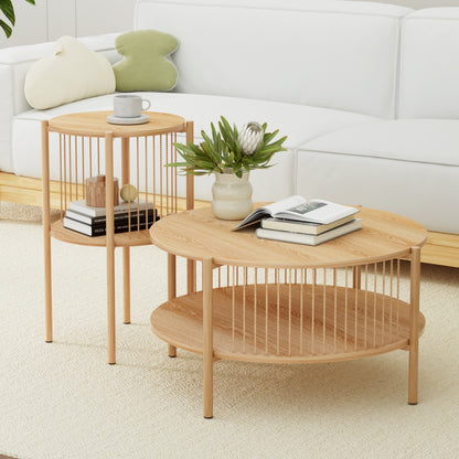 Artiss Coffee Table 2-Tier Round Wood-Furniture &gt; Living Room &gt; Coffee Tables-PEROZ Accessories