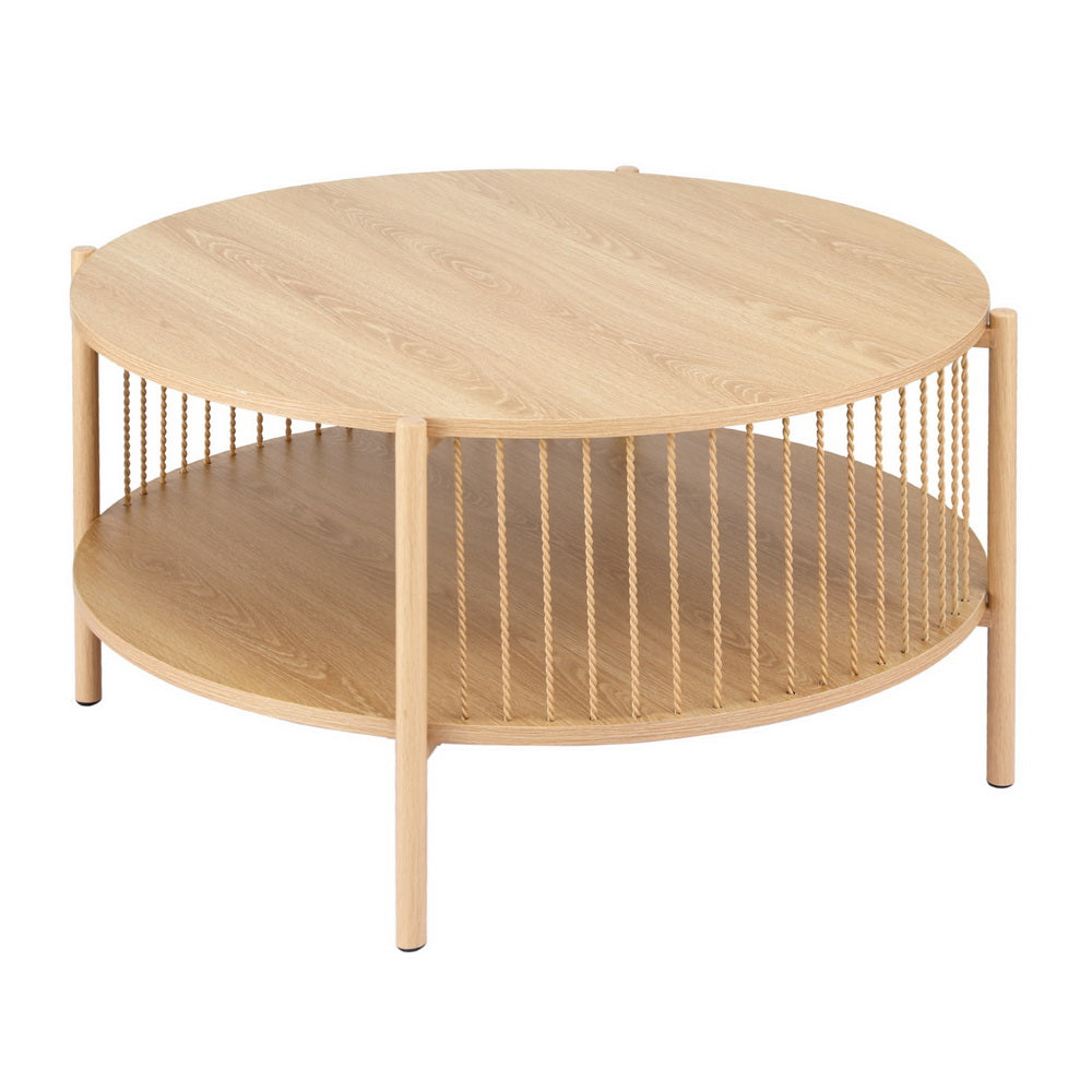 Artiss Coffee Table 2-Tier Round Wood-Furniture &gt; Living Room &gt; Coffee Tables-PEROZ Accessories