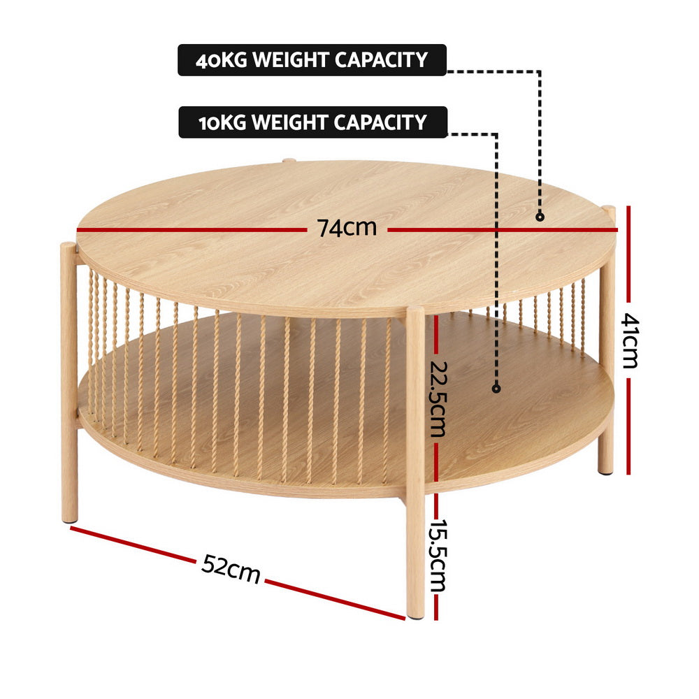 Artiss Coffee Table 2-Tier Round Wood-Furniture &gt; Living Room &gt; Coffee Tables-PEROZ Accessories