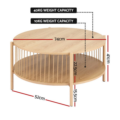 Artiss Coffee Table 2-Tier Round Wood-Furniture &gt; Living Room &gt; Coffee Tables-PEROZ Accessories