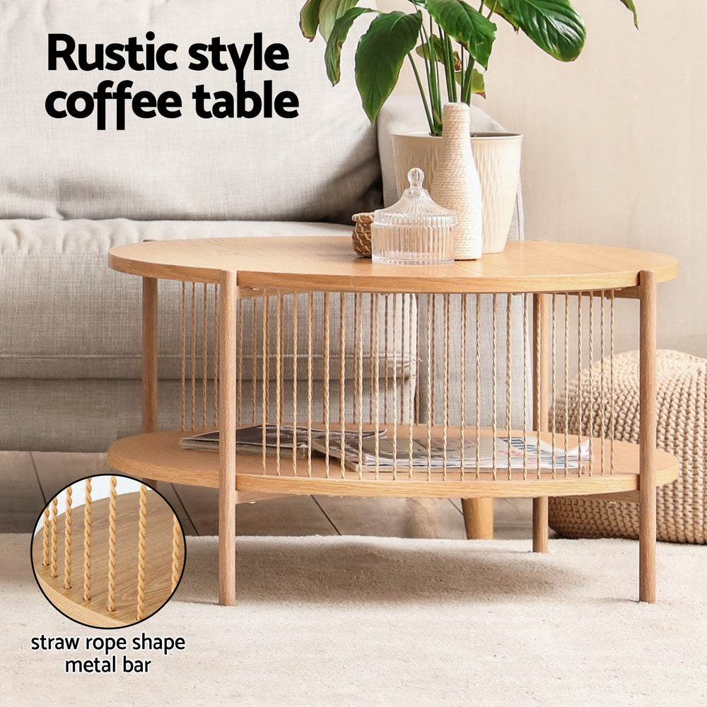 Artiss Coffee Table 2-Tier Round Wood-Furniture &gt; Living Room &gt; Coffee Tables-PEROZ Accessories