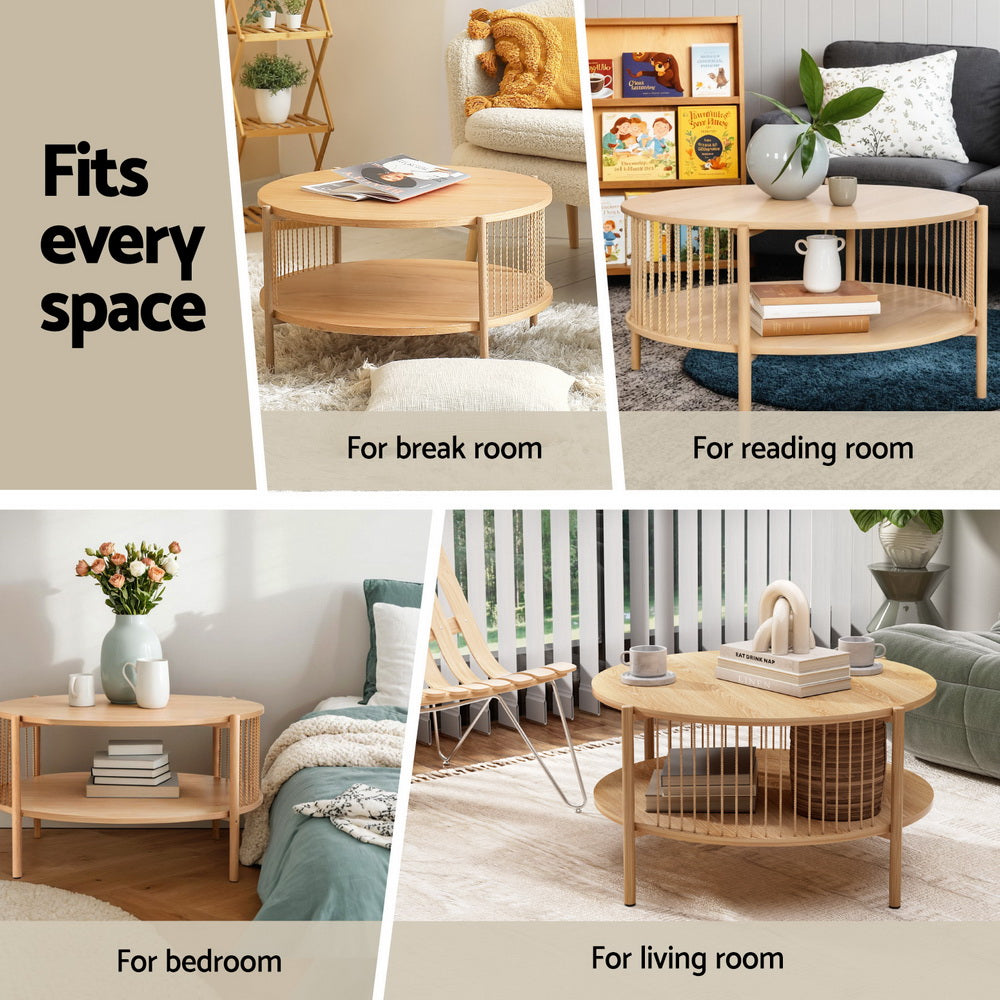 Artiss Coffee Table 2-Tier Round Wood-Furniture &gt; Living Room &gt; Coffee Tables-PEROZ Accessories