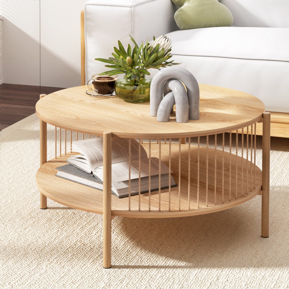 Artiss Coffee Table 2-Tier Round Wood-Furniture &gt; Living Room &gt; Coffee Tables-PEROZ Accessories